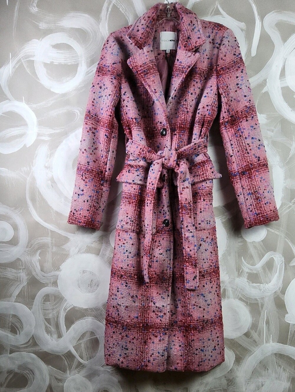 FASHION NOVA wmns XS Long Pink Burgandy Blue Plaid Over Coat ComfyCore CityCore